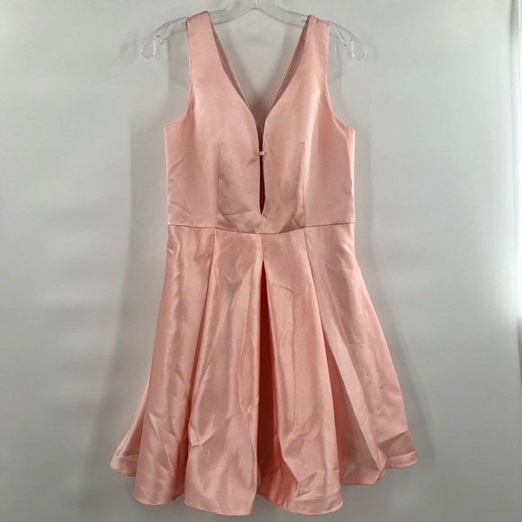 HEBEOS pink A-Line/Princess Sleeveless V-neck Short/Mini Satin Dresses - Picture 11 of 12